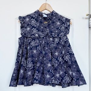 Co Embroidered Babydoll Bib Blouse